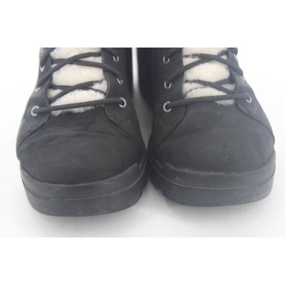 Eileen Fisher Calm Hiker Shearling Trim Bootie Black Suede Wedge Size 8 - Picture 5 of 11